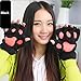 APAS Women Winter Fluffy Bear Cat Plush Paw Claw Glove Half Finger Cute Gloves Mittens Black