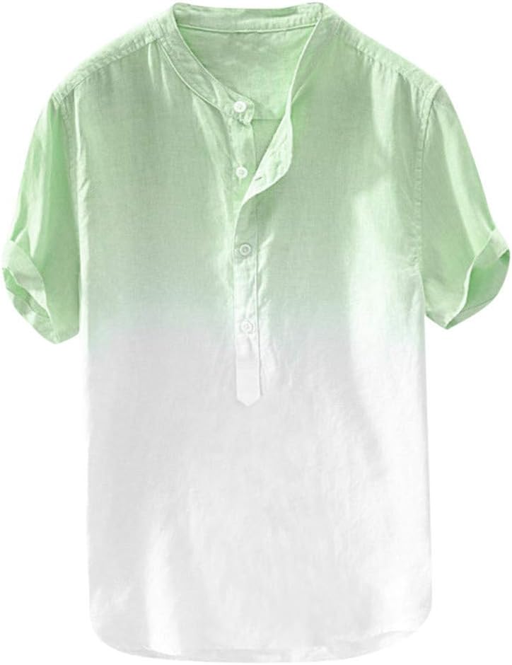 Shirts TUDUZ Men Summer Dyed Gradient Color Cotton and Linen Shirt Short Sleeve Henley Neck Casual Shirts Tops