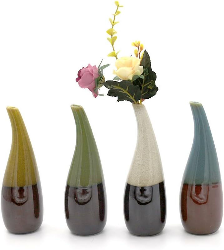 YINUOYOUJIA Bulk Set of 4 Multicolor Ceramic Flower Vase Set, Decorative Modern Floral Vase for Home Decor Living Room Centerpieces and Events, Art Vase