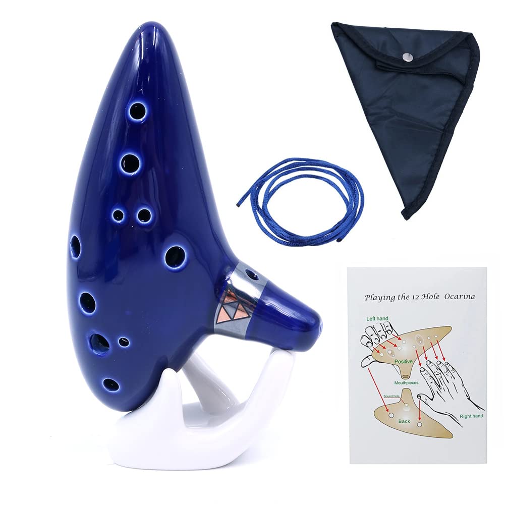 Alnicov Ocarina,12 Hole Alto C Ocarina with Getting Started Guide Display Stand and Protective Bag,Blue