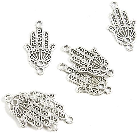 20 Pieces Silver Tone Jewelry Making Charms Supply ZY0608 Hamsa Hand of Fatima Connector