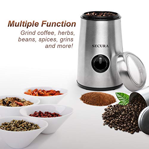 Secura Electric Coffee and Spice Grinder with Stainless Steel Blades For The Price Of Coffee