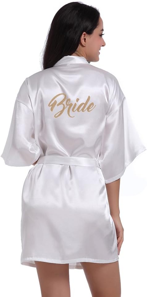 Women's Pure Colour Short Kimono Robes With Gold Glitter For Wedding Party