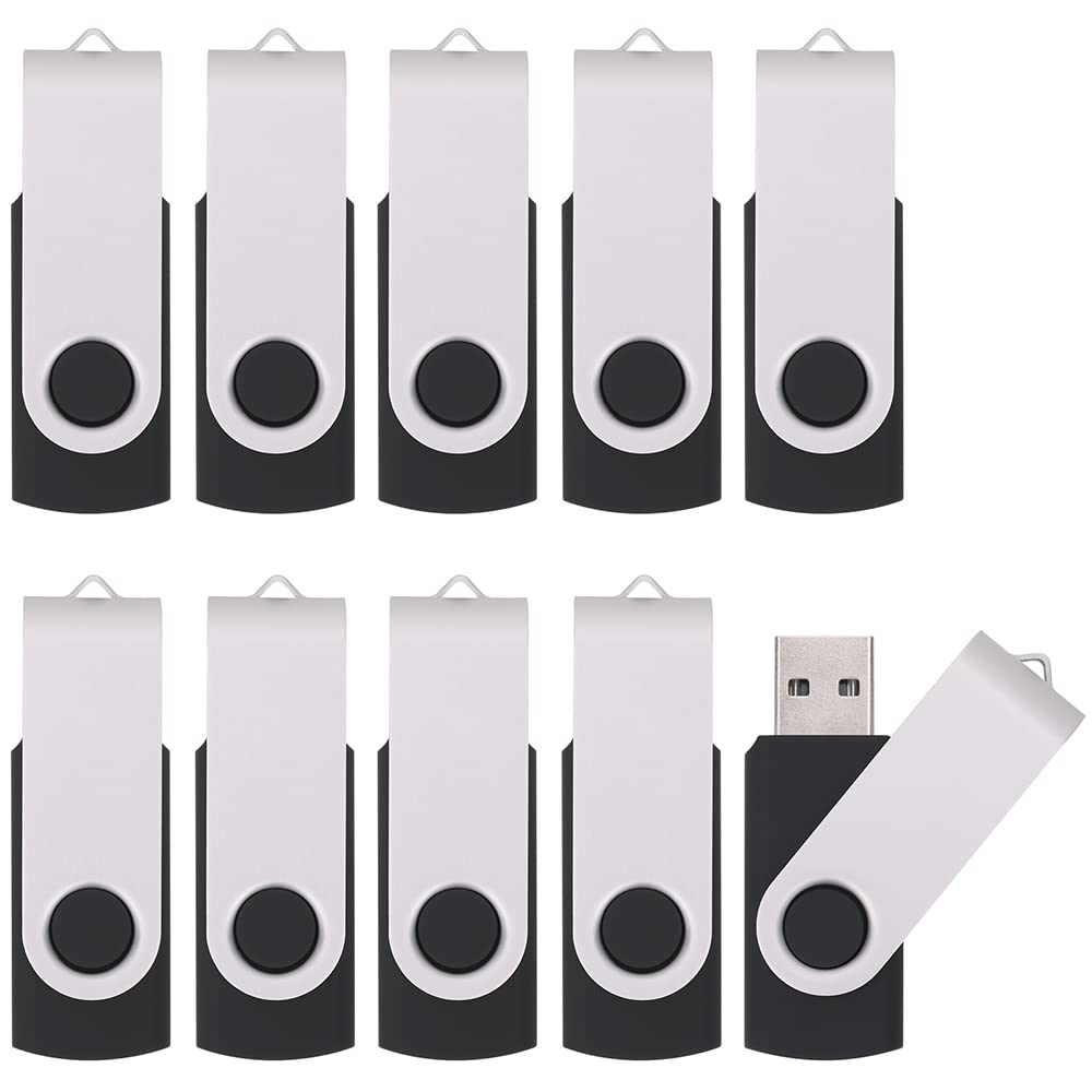 Flash Drive, Vellgo 10 Pack 2GB Classic Swivel USB Flash Drive for Data Storage and Sharing, USB Thumb Drive with Lanyard, USB2.0 Memory Stick (10pack 2GB Jump Drive, Black)