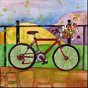Amazon.com : Bicycle Original Painting in Watercolor Bike Fine Art