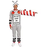 Tipsy Elves Men's Grey Railroad Crossing Halloween Costume - Funny Road Sign Costume Jumpsuit For Men