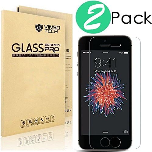 (2 Pack) iPhone 5 Screen Protector,VINSO TECH [Tempered Glass] [Bubble-Free] [Scratch-resistant] Glass Screen Protector for iPhone 5,se 5S,5C