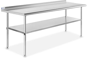 GRIDMANN Stainless Steel Kitchen Prep Table 72 x 24 Inches with Backsplash & Under Shelf, NSF Commercial Work Table for Restaurant and Home