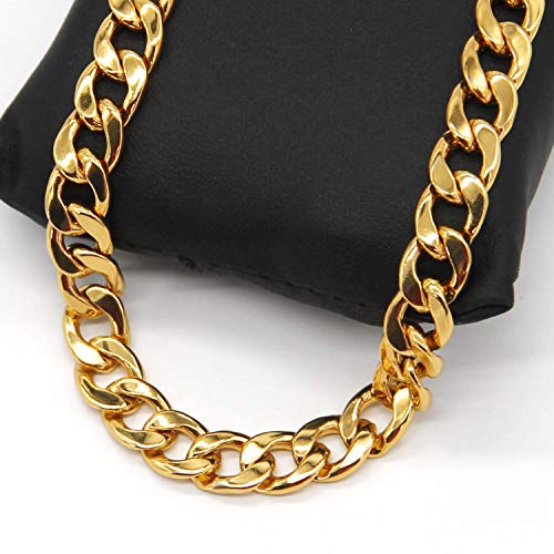 Adecco LLC Gold Chain Necklace, Ultra Luxury Look& Feel Real Solid 14k Gold plated Curb Fake Chain Necklace 10mm