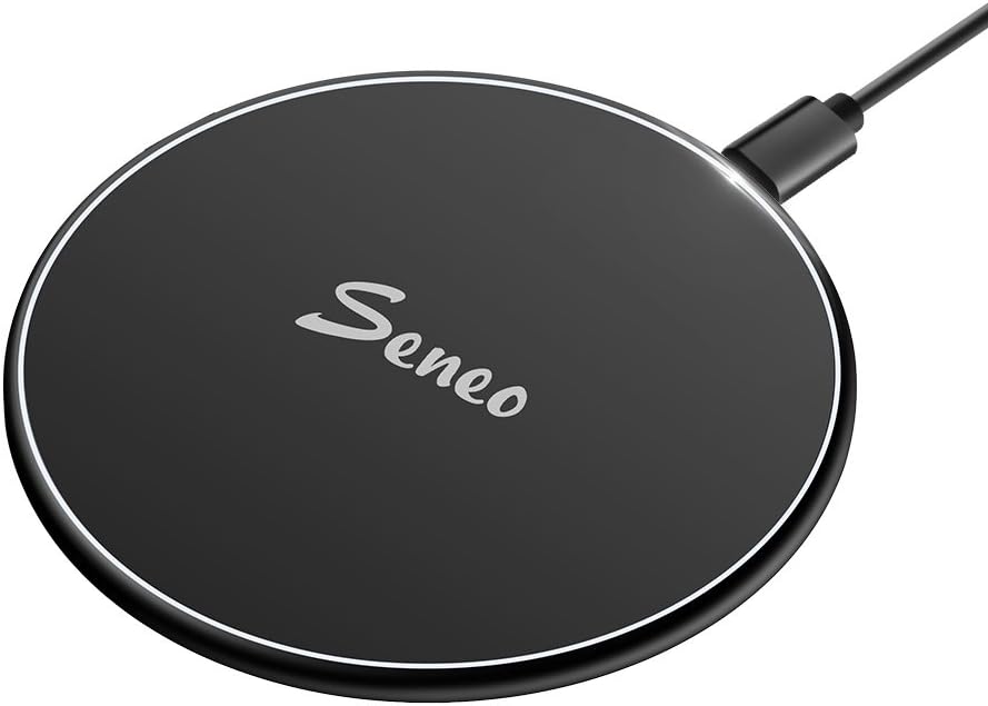 Seneo Wireless Charger, Qi Fast Wireless Charging Pad, Compatible iPhone Xs Max/Xs/XR/X/8/8P/New Airpods, Galaxy S10/S9/S9+/S8/Note 9/8, and All Qi-Enabled Phones (No AC Adapter) - Black
