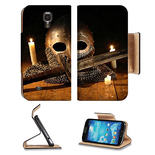 Samsung Galaxy S4 Flip Case Medieval knight sword and helmet near lighting candles 22425322 by Liili Customized Premium Deluxe Pu Leather Wallet Case