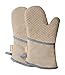 Honla Kitchen Oven Mitts with Non Slip Silicone Printed,1 Pair of Heat Resistant Oven Gloves for Cooking,Baking,Grilling,Barbecue Potholders,Tan