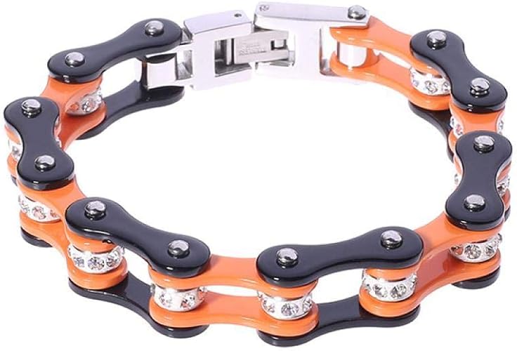 Amazon 女性のカラフルなブレスレットファッションチタンスチール自転車チェーンパーソナリティステンレススチールパンクキューバリンクダイヤモンドブレスレット オレンジ ブレスレット 通販
