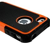 TCD New Orange & Black Executive Armor Defender High Impact Combo Hard Soft Gel Case Cover Skin Body for Apple iphone 4 4G 4S Generation (AT&T, Verizon, Sprint)