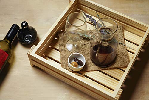 GoCraft Pine Wood Square Tray | Serveware Kitchen Accessories Breakfast Tray - 12" X 12" [CC0211-CG] - Thumbnail 2