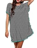 Meaneor Women's Summer Classic Striped Printed Loose Blouse Tunic Dress T-Shirts