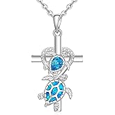 Iringnier 925 Sterling Silver Sea Turtle Necklace for Women Heart Cross Necklace Ocean Beach Jewelry Gifts for Women