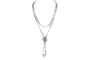 RIAH FASHION Hand Knotted Beads Endless Long Statement Necklace - Handmade Versatile Beaded Strand Lariat Multi Layer Infinity Wrap 60" Sparkly Faceted Crystal Rondelle, Faux Pearl