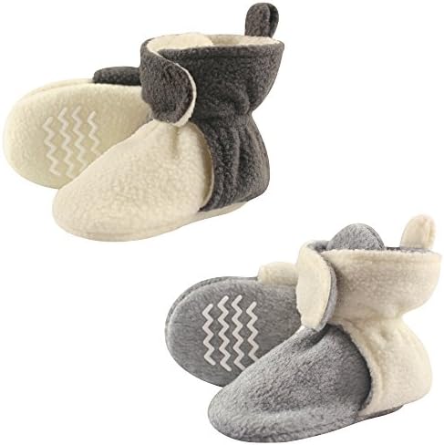 Hudson Baby Unisex Baby Cozy Fleece Booties Cream Gray 12-18 Months