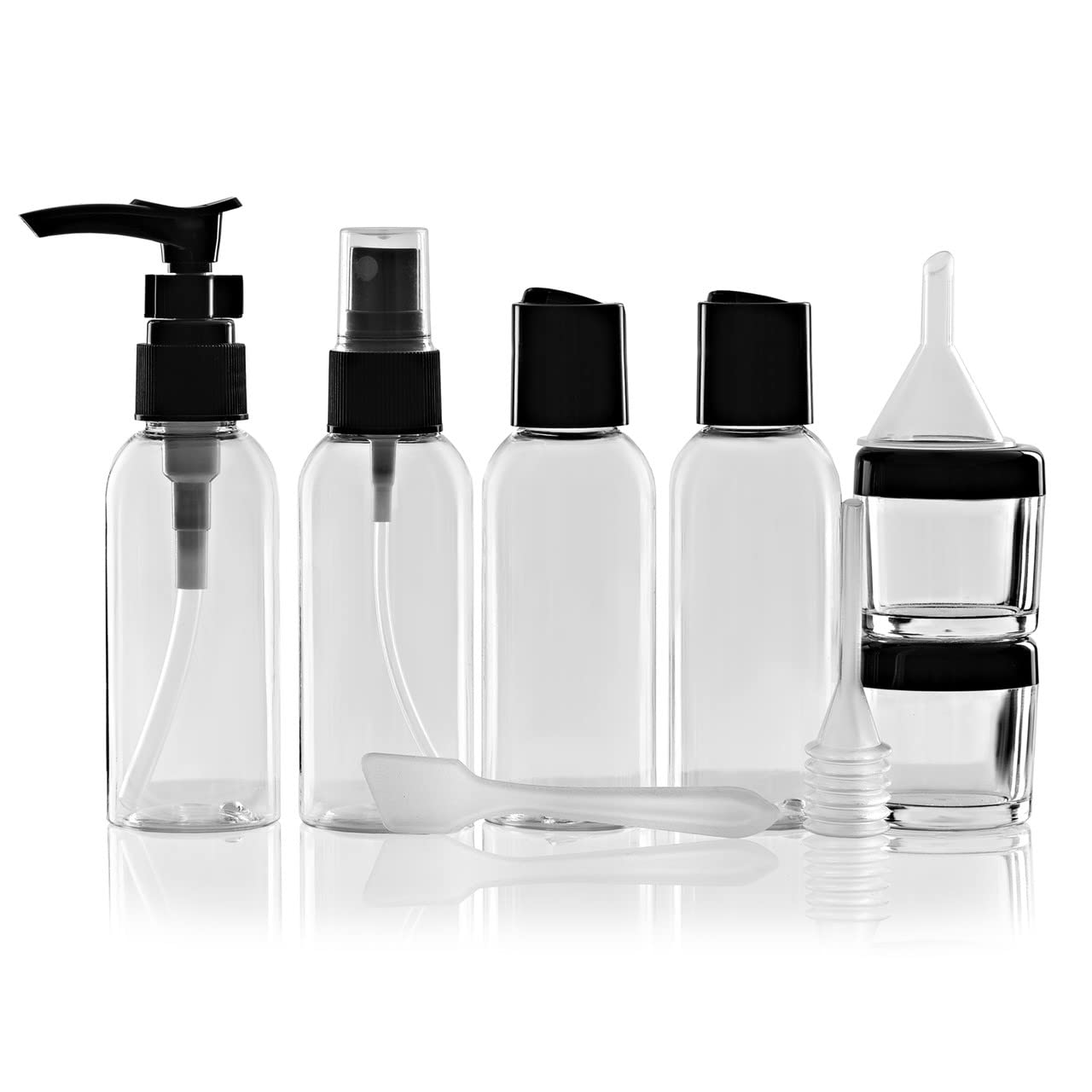Netagon 9 Piece Travel Bottle Set Leak Proof Clear Toiletries Containers with Clear Airport Bag Case, Perfect for Travel Holidays Swimming Camping Trips (1 Pack | 9 Pce)