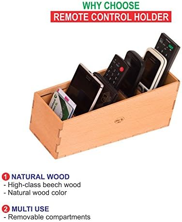 Nhatvywood Wooden Remote Control Holder used as an organizer for Cell phone, Phone, Glasses, Card with removable compartments, size 9.84x3.54x3.9 INCH(25x9x10 cm)