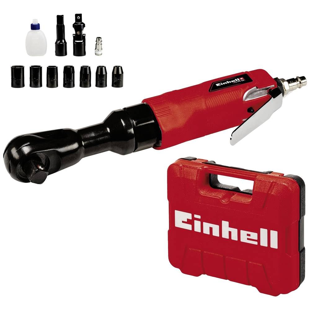 Einhell Compressed Air Ratchet Screwdriver TC-PR 68 (Max. 6.3 bar, 114 l/min, Suitable for Attaching and Removing Screws, Including 7 Sockets, Carrying Case, Oil