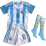 Wild Bunch New Argentina Home Messi #10 Soccer Football Jersey Sportswear Team Polo Shirt & Short & Sock for 3-14 Years Kids (7-8 YEARS)
