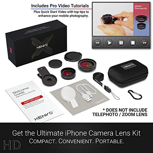 Xenvo iPhone Camera Lens Kit Pro - Macro Lens & Wide Angle Lens with LED Light, Clip-On Cell Phone Camera Lenses for iPhone, Android, Samsung Mobile Phones and Tablets