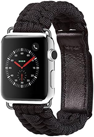 Apple Watch Band 42mm Replacement iWatch Band with Leather Hasp Paracord Survival Bracelet iWatch Strap Replacement Strap for Apple iWatch Series 1 2 3 Black