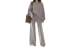 Disamer Womens 2 Piece Outfits Sweater Set Long Sleeve Knit Pullover Sweater Top Wide Leg Pants Lounge Sets