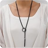 sroyte Slip Chain Necklaces for Women,Stainless Steel O-Ring Adjustable Lariat Y-Necklace,Punk Gothic Cuban Collar Choker Necklace for women