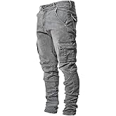 HUNGSON Men's Slim Fit Stretch Jeans Ripped Skinny Jeans for Men, Distressed Straight Leg Fashion Comfort Flex Waist Pants