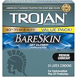 Trojan Sensitivity Bareskin Lubricated, Latex Condoms, 24 Count