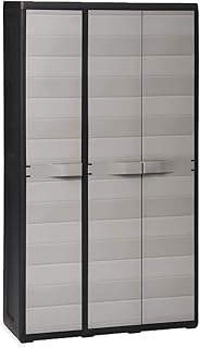 vidaXL Gartenschrank mit 4 Regalen Haushaltsschrank Kunststoffschrank Spindschrank Schrank Spind Terrassenschrank Balkonschrank Schwarz Grau