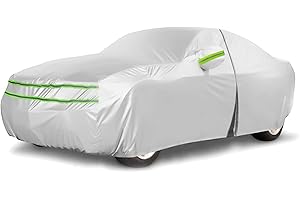 QUYDDC Full Surround All Weather Thicked Car Cover Universal Fit for Sedan Body Length up to 182", Waterproof Snow Proof UV Proof Scratch Bird Proof Excrement with Zipper Cotton -Silvery