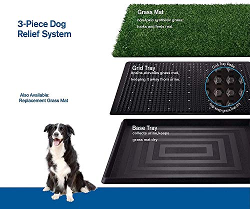 Pet Grass Pad with Tray, Artificial Turf Grass Pee Pad Potty Training for Indoor Outdoor Use, Washable Replacement Potty Mat for Dog (Green, 20''x30'')