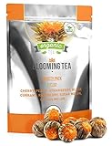 Blooming Tea - 7 Organic All Natural Flavors of Flowering Tea - Organic Calendula Flowers and Green Tea Leaves in Hand Sewn Blooming Tea Balls from Kiss Me Organics - 7 Blooms - One of Each