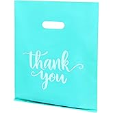 Heran 100PCS Turquoise Large Thank You Bags for Business Small, 12x15In Shopping Bags for Clothes Boutique Gift, Plastic Retail Merchandise Bag, Reusable Goodie Bag Bulk for Store Party Small Business