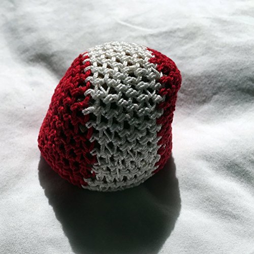 Red with White Stripe Hand Crocheted Footbag 7x7 Inch