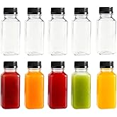 YUYUDEHM 10 Pcs 6 OZ Plastic Juice Bottles with Lids, Reusable Bulk Beverage Containers, Clear Containers with Lids for Milk Smoothies and Other Drink