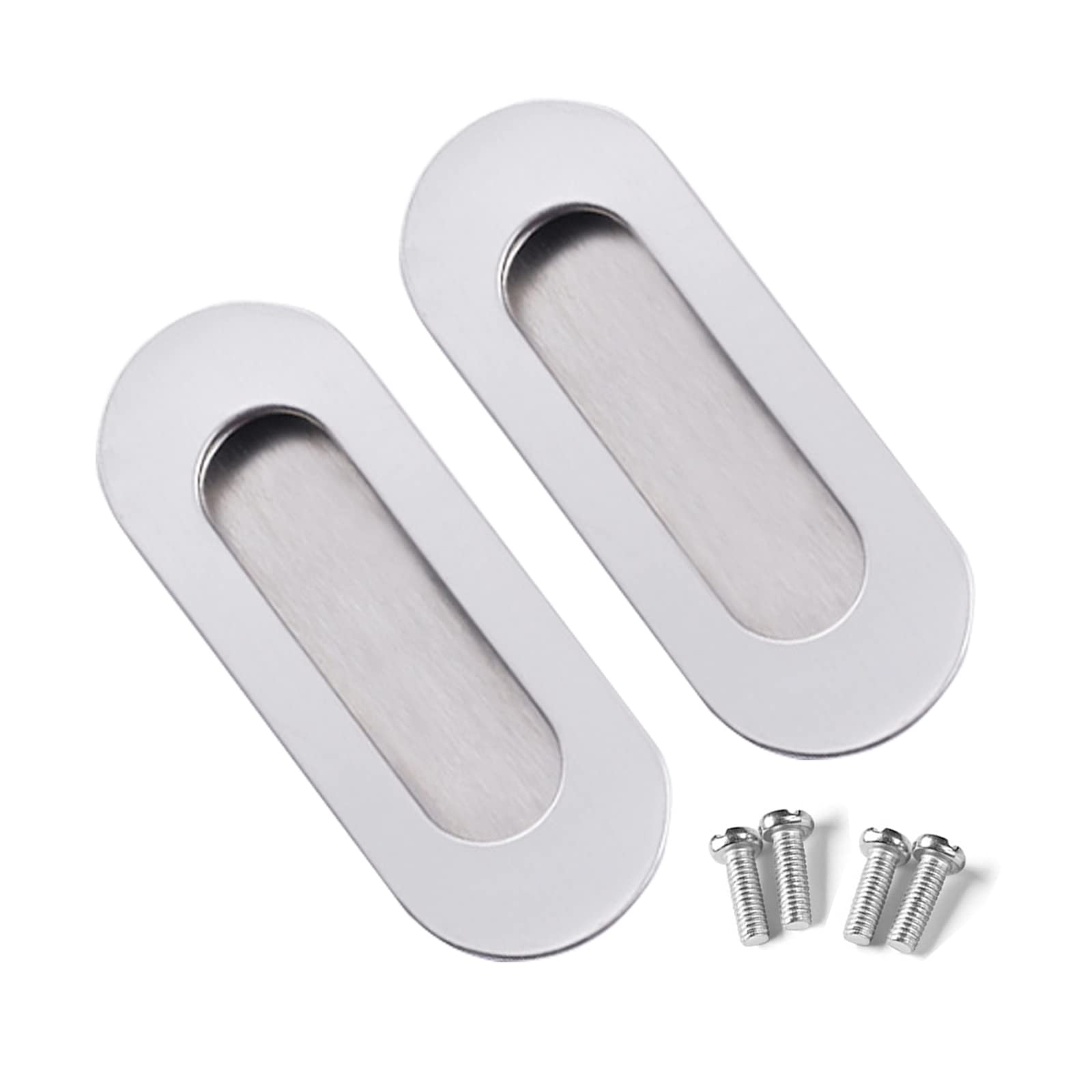 SyiXute 2 Pack Flush Pulls for Sliding Doors,Stainless Steel Ellipse Recessed Closet Door Pulls,Sliding Door Pull Handles with Hidden Screws for Drawer Cupboard Wardrob