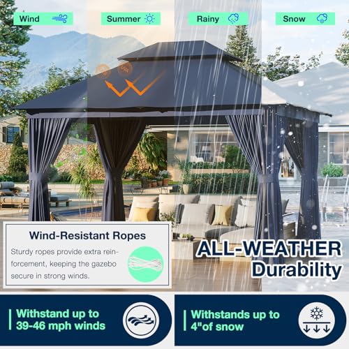 JolyDale 12x10 Ft Double Roof Gazebo with Mosquito Netting & Curtains, Waterproof Outdoor Canopy image 11