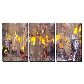 3 Piece Canvas Wall Art - Brown and Orange Abstract Art Painting - Modern Home Art Stretched and Framed Ready to Hang - 16"x24"x3 Panels