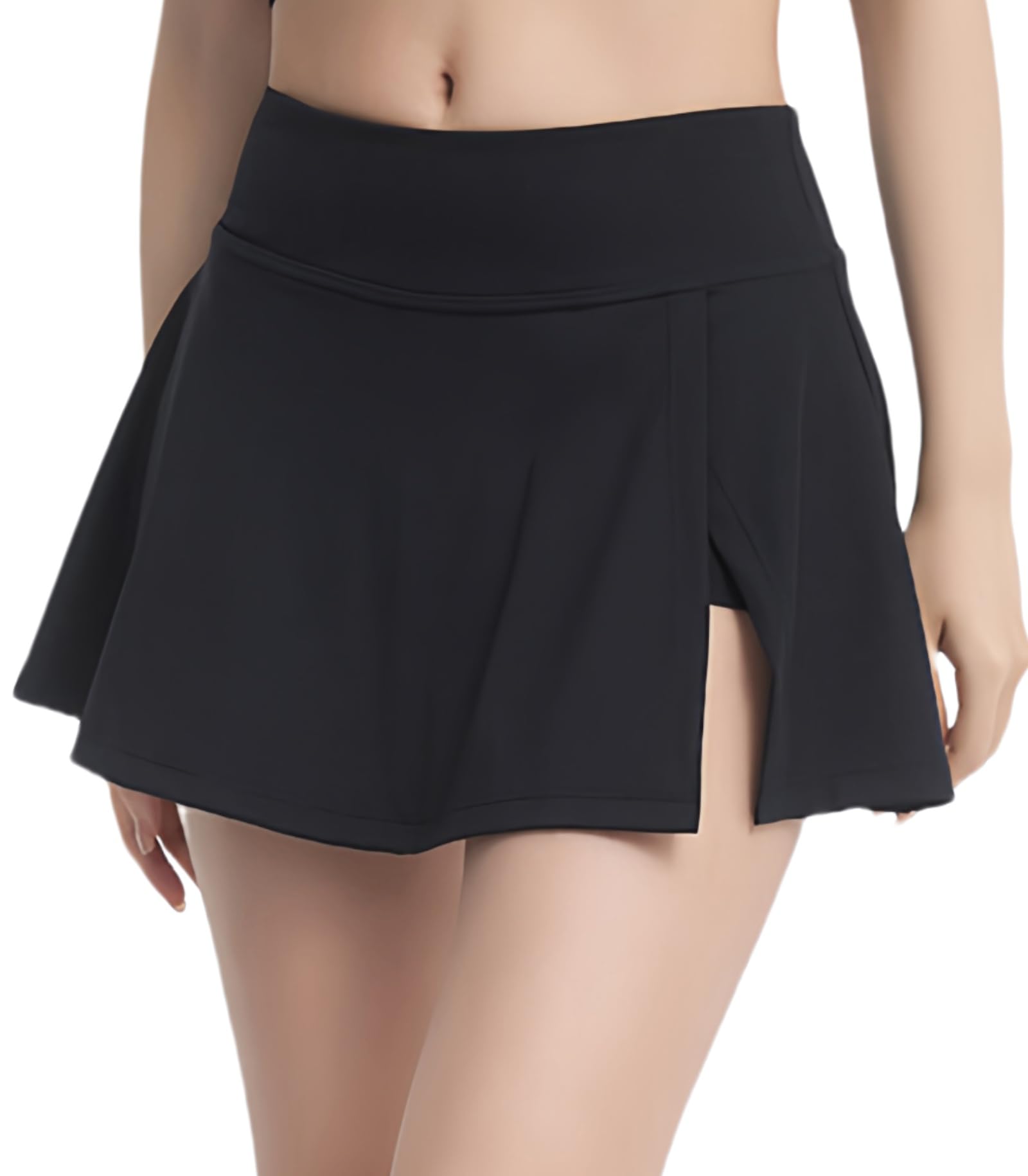 RanZZRan Women's High Waisted Athletic Skorts Pleated Tennis Skirt with Built-in Shorts for Golf & Workout Quick Dry Stretchy Black