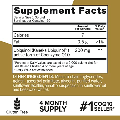 Ubiquinol CoQ10 200mg Softgels, Qunol Ubiquinol 200mg Active form of