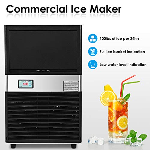 COSTWAY Commercial Ice Maker, 100LB/24H Stainless Steel Portable