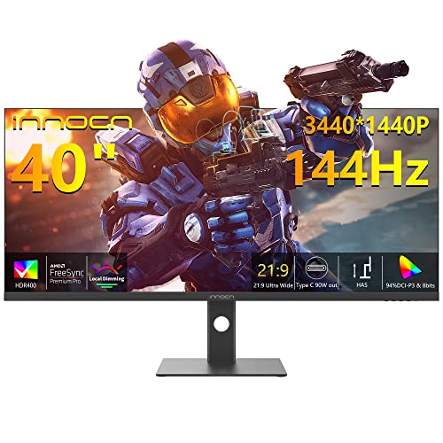 INNOCN 4k Gaming Monitor 40 Inch - Ultrawide, 144Hz 2ms (GTG) - 3440 x 1440P Screen with FreeSync, 21:9 IPS Widescreen, HDR 400, 100% sRGB, HDMI 2.0, USB C 90W, Height Adjustable, 40C1R