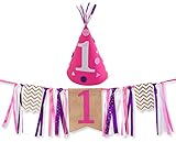 Girl First Birthday Decorations - 1st Birthday - Burlap Highchair Banner and Felt Hat Pack
