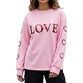 LILTWIST Women Cute Heart Sequin Sweatshirt Long Sleeve Round Neck Glitter Shirt Top Graphic Valentine's Day Sweater Pullover