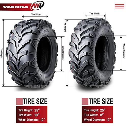 Wanda P341 ATV/UTV Tires 25x812 Front & 25x1012 Rear Solid Mud, Set